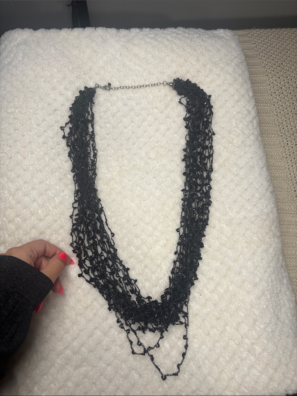Black Multi-Strand Beaded Necklace